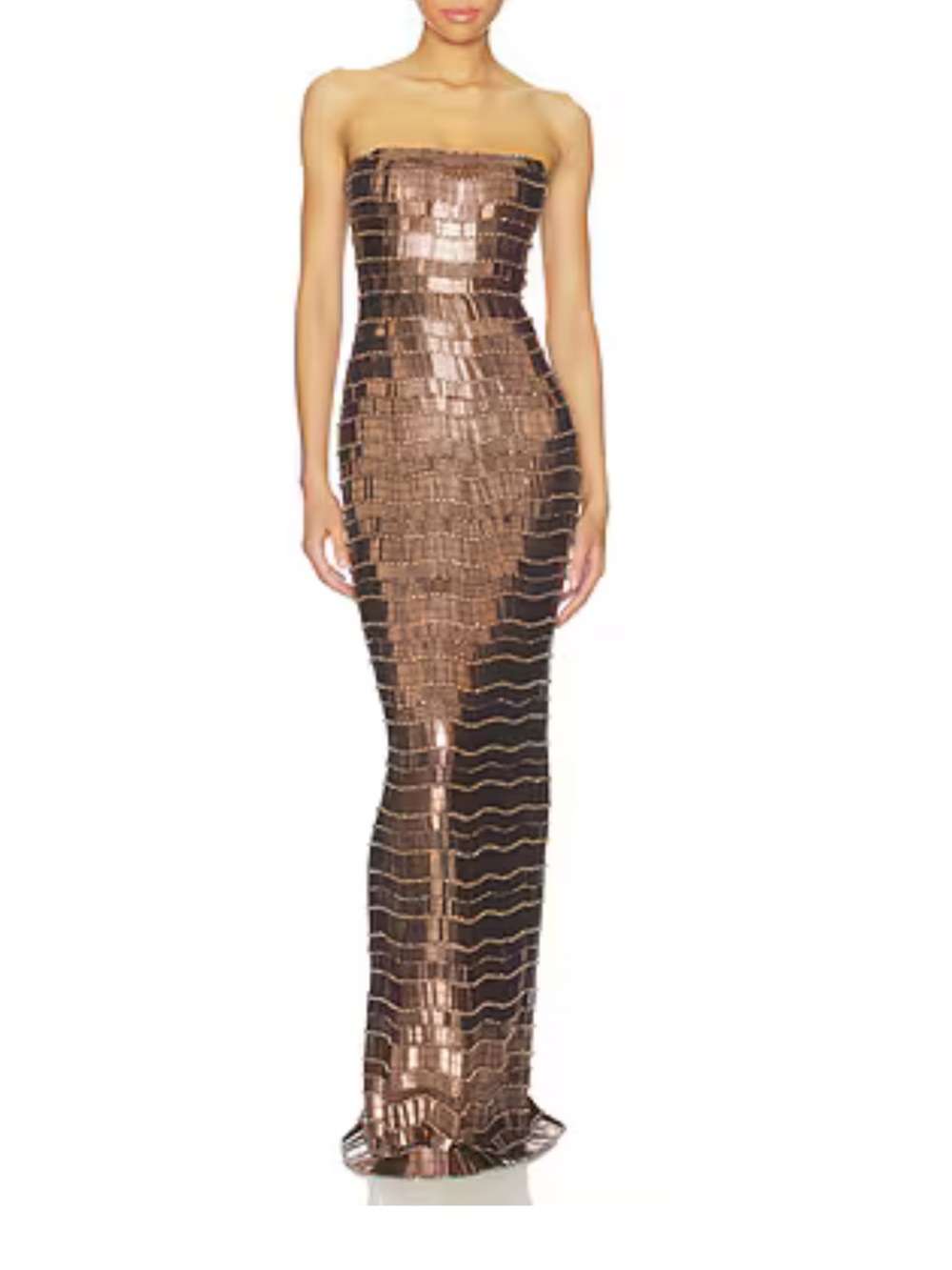 Rachel Gilbert Strapless Sequin Gown in Bronze
